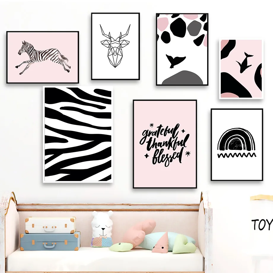 

Abstract Deer Whale Zebra Quote Wall Art Canvas Painting Nordic Posters And Prints Animal Wall Pictures For Baby Kids Room Decor