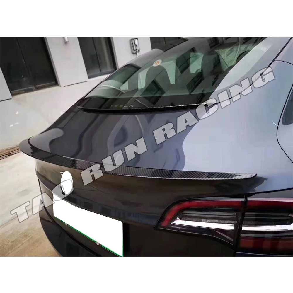P Стиль Настоящее углеродного волокна спойлер на задний багажник крыло для Tesla