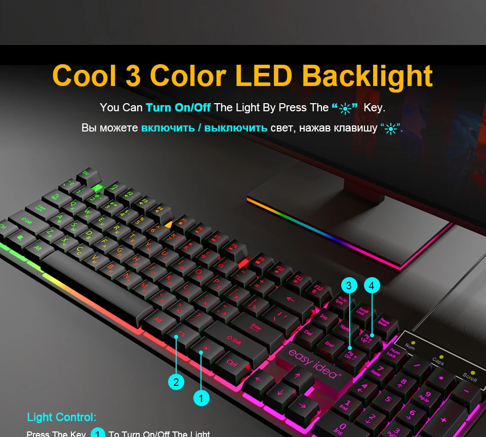 Проводная игровая клавиатура имитация механической клавиатуры 104 keycaps RGB клавиатура с подсветкой Клавиатура с русским шрифтом эргономичная компьютерная клавиатура