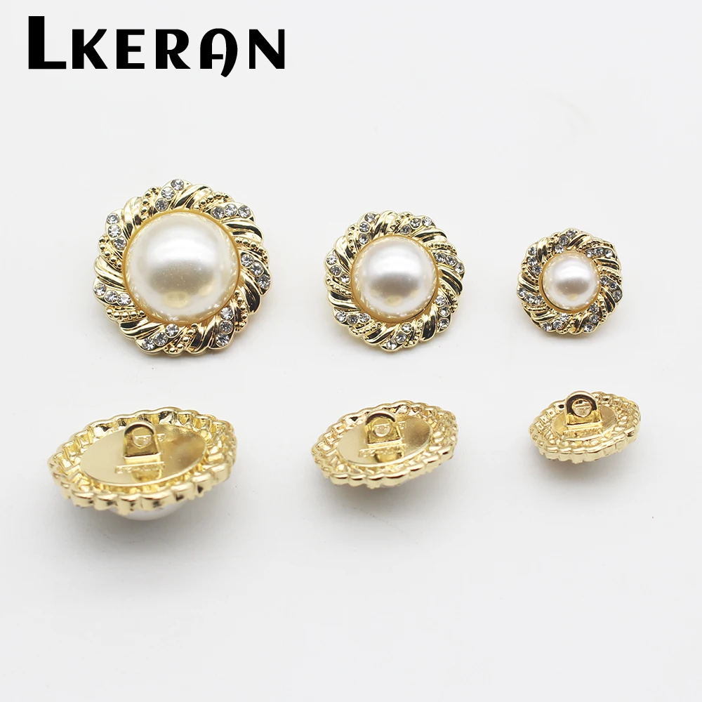 

LKERAN 5Pcs/lot Ivory Pearl Rhinestone Craft Sewing Buttons Metal Shank Garment DIY Clothing Accessories Supplies Fabric