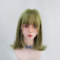 aosi short bob straight girl wig green cosplay lolita natural hair christmas costume anime synthetic wigs with bangs for women