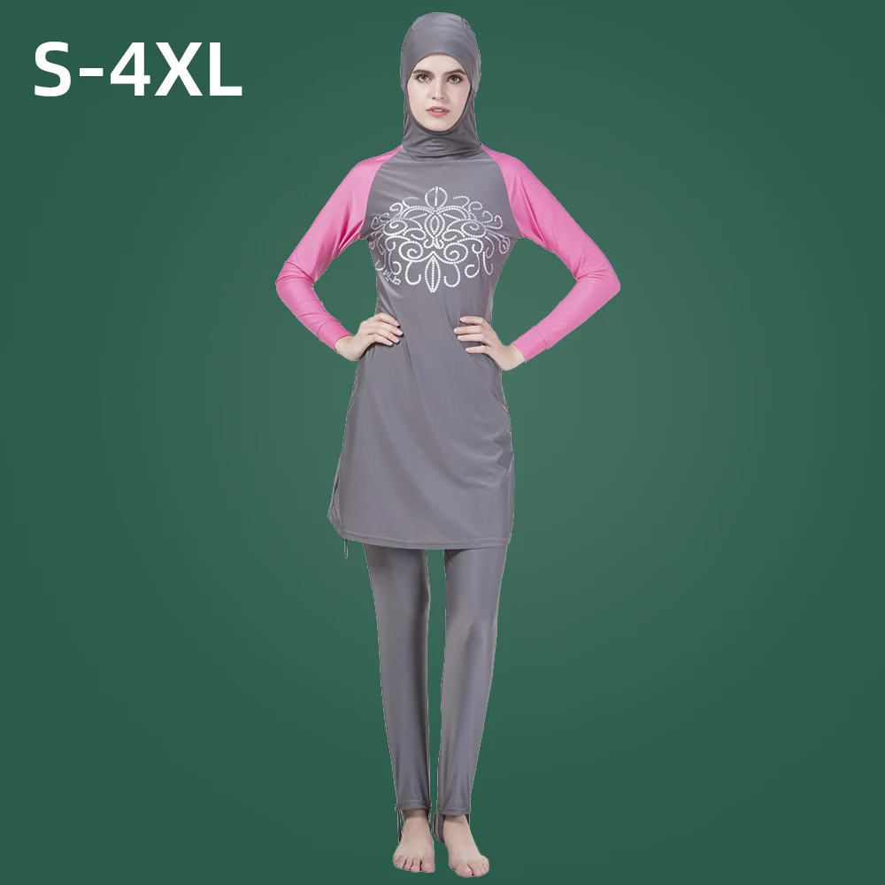 

Women Muslim Burkini Swimwear 2021 Hijab Long Sleeves Modest Patchwork Swimsuit 2pcs Islamic Borquini Wear Swim Bathing Suit 4XL