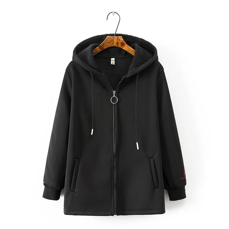 women hoodie 2019 Women's Casual Winter Warm Sherpa Lined Zip Up Hooded Sweatshirt Jacket Coat Plus Size 4XL Black Red | Женская