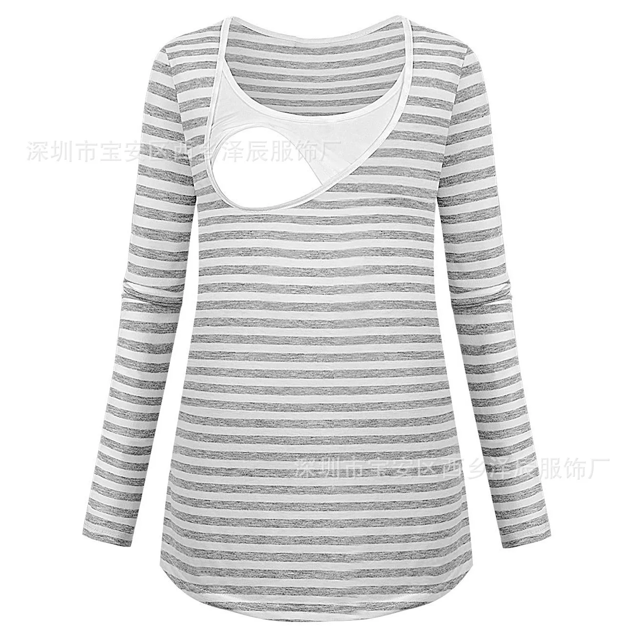 Полосатая куртка с длинным рукавом для грудного вскармливания Одежда беременных