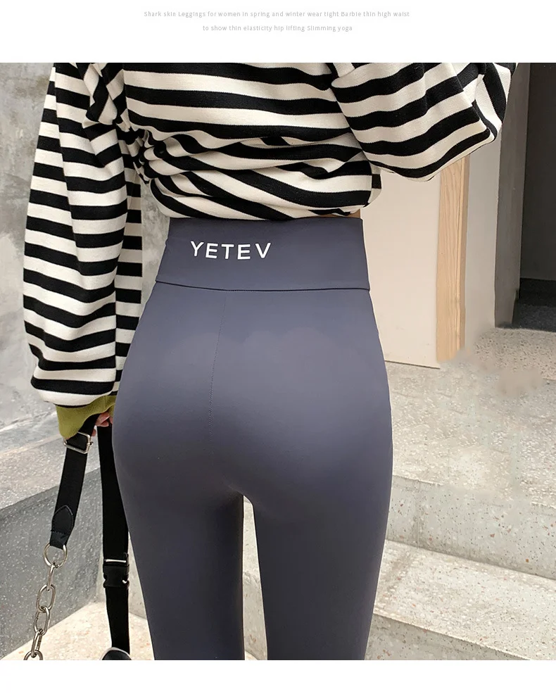 

Новинка, женские леггинсы с надписью «Sharkskin», осенне-зимние Бархатные облегающие теплые леггинсы с высокой талией, спортивные флисовые легг...