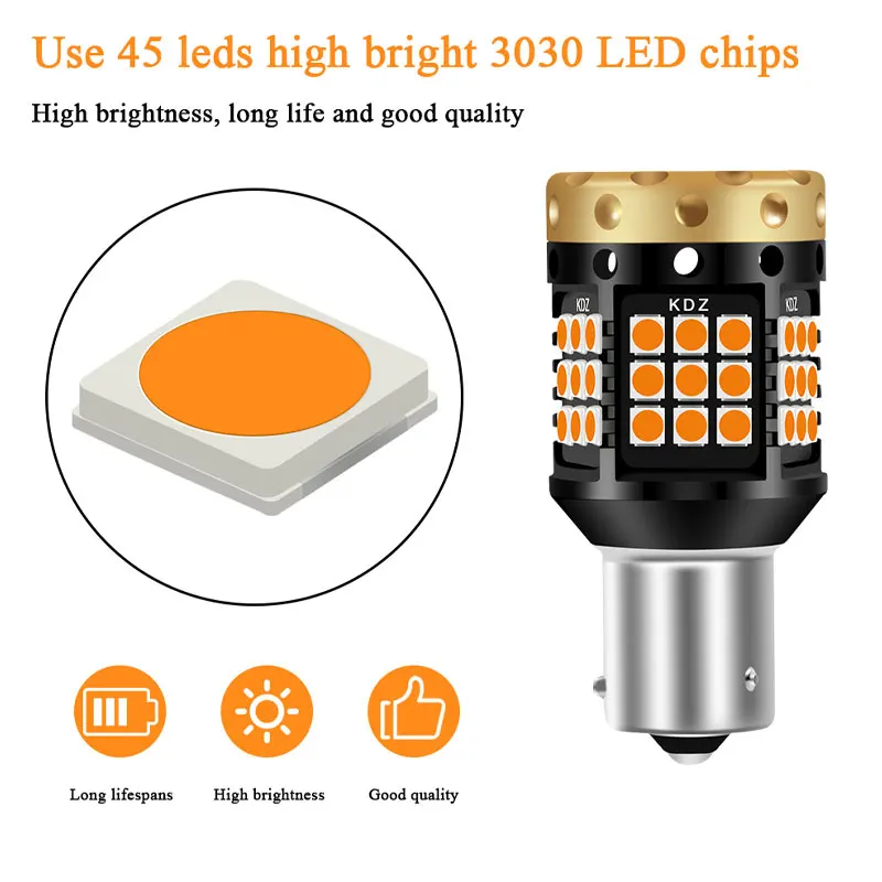 2 шт. CANBUS BAU15S PY21W BA15S P21W led 7440 W21W 3030 led 36-45 smd Автомобильная резервная лампа сигнал поворота drl свет без ошибок Янтарный 12-24 В