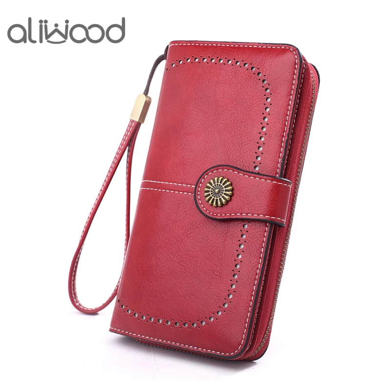 Новинка от aliwood, винтажный брендовый женский кошелек, зажим для денег, Кожаный клатч, дизайнерский Ретро стиль, Женский Длинный кошелек, сумка для телефона, Cartera Mujer