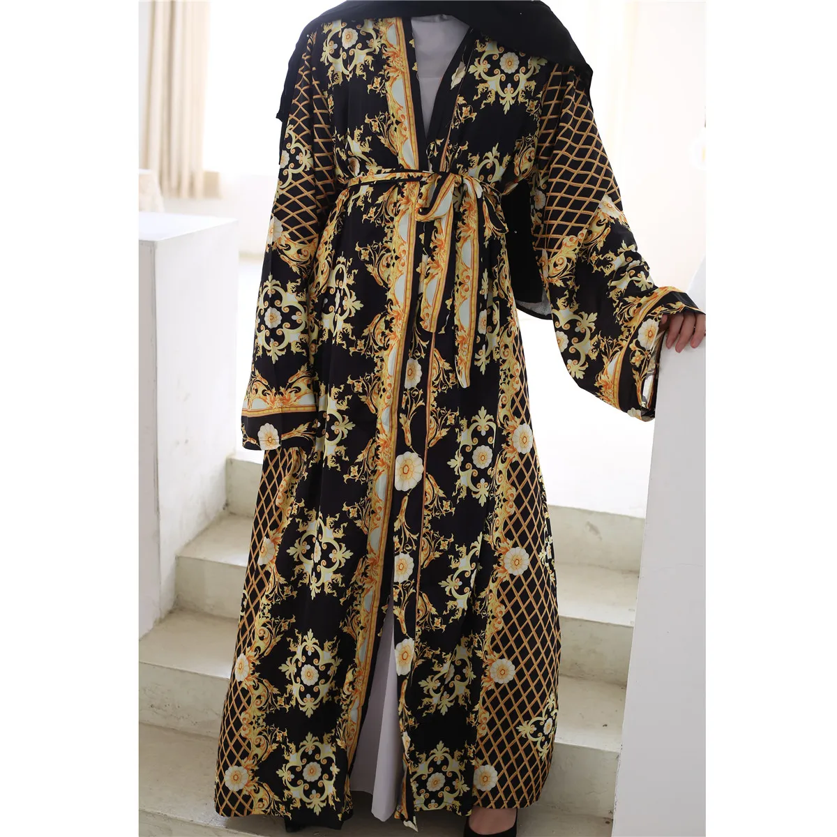 Летний кардиган с принтом для женщин Мусульманский Исламский шифон открытый