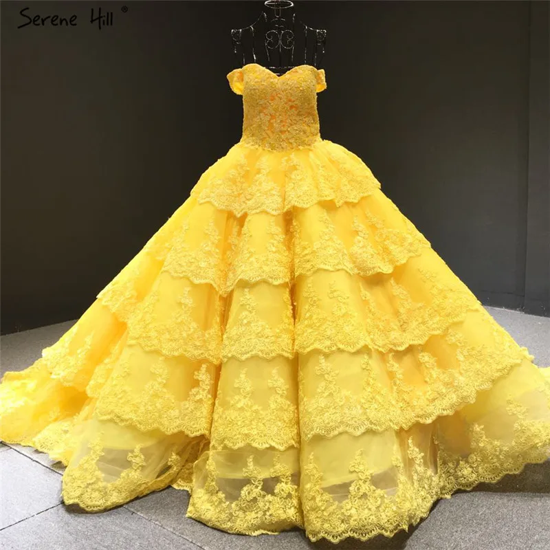 yellow Роскошное кружевное многослойное сексуальное свадебное платье цвета красного вина без рукавов с отделкой бисером реальное изображение HM66786 на заказ - Цвет: yellow
