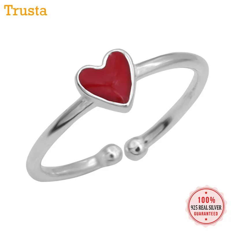 Trusta 925 пробы серебряные модные ювелирные изделия розовое кольцо с сердцем красного цвета размер 5 6 7 Девочки Дети Рождественский подарок DS294 Прямая поставка