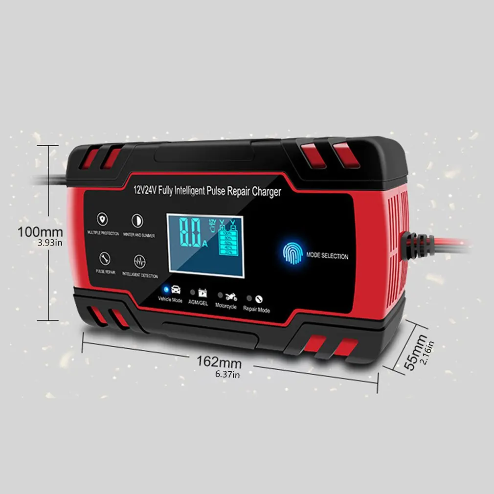 

12V-24V Full Automatic Car Battery Charger Power Pulse Repair Chargers Wet Dry Lead Acid Battery-chargers Digital LCD Display
