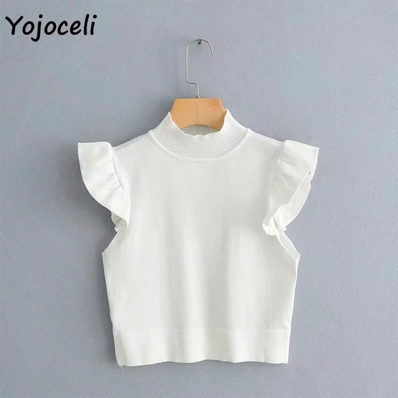 

Yojoceli pretty ruffle knits women sleeveless sweater jumper pullovers female sweater
