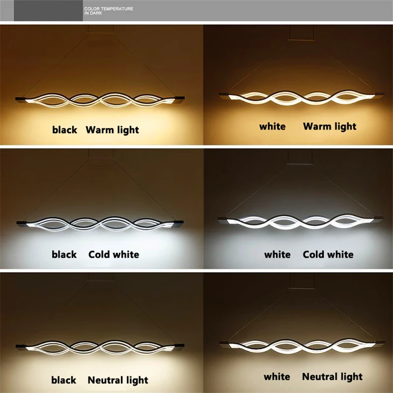 

modern LED chandelier lights black White Wavy indoor lighting lamp dining room kitchen dimmable Hanging lamp household lighting