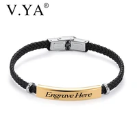 v ya personalized jewelry stainless steel bracelets for women men fashion custom logo name leather bangle accessories christmas