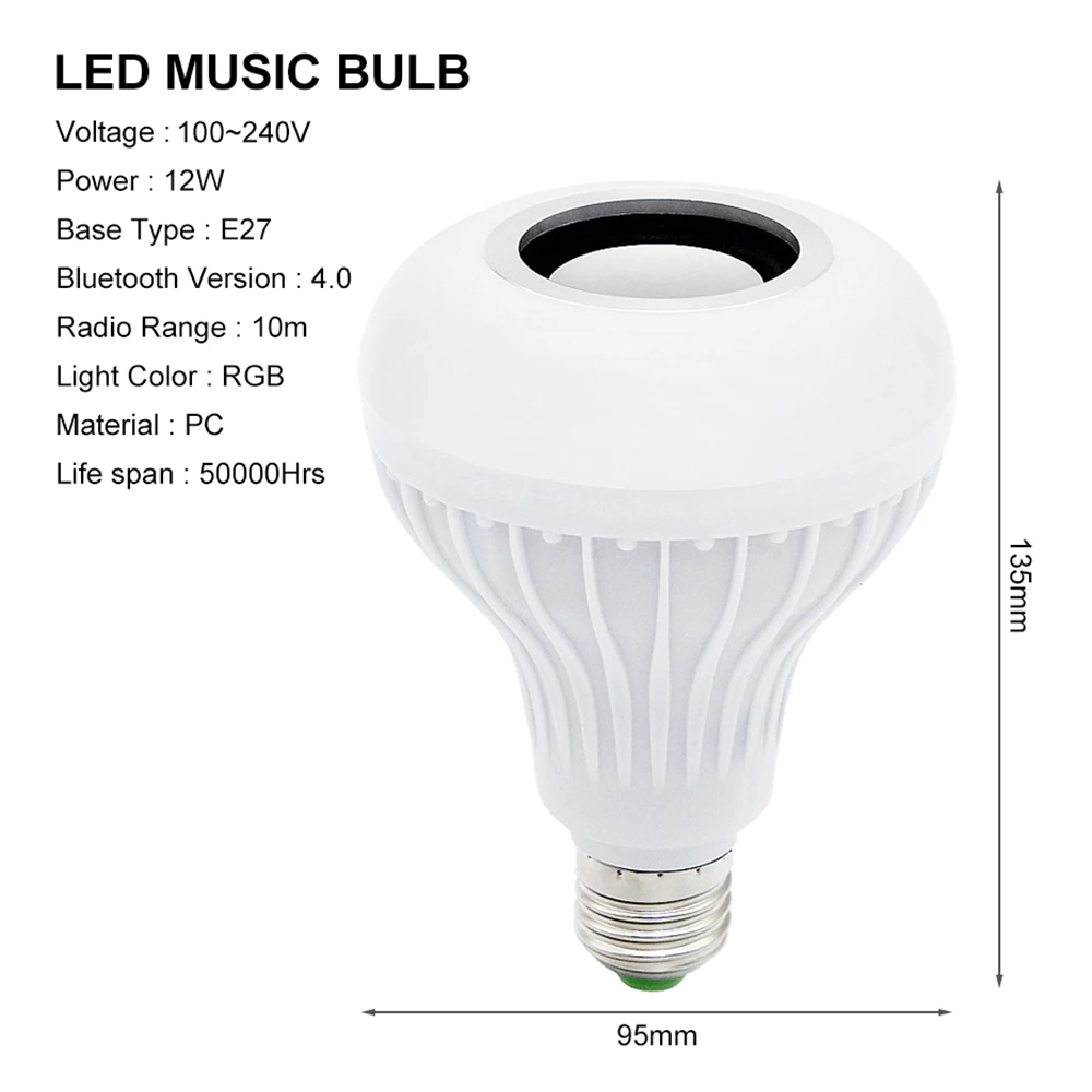 Smart LED Bulb E2712W RGB Light Wireless Bluetooth Audio Speaker Music Playing Dimmable Lamp with Remote Mobile APP Control | Лампы и