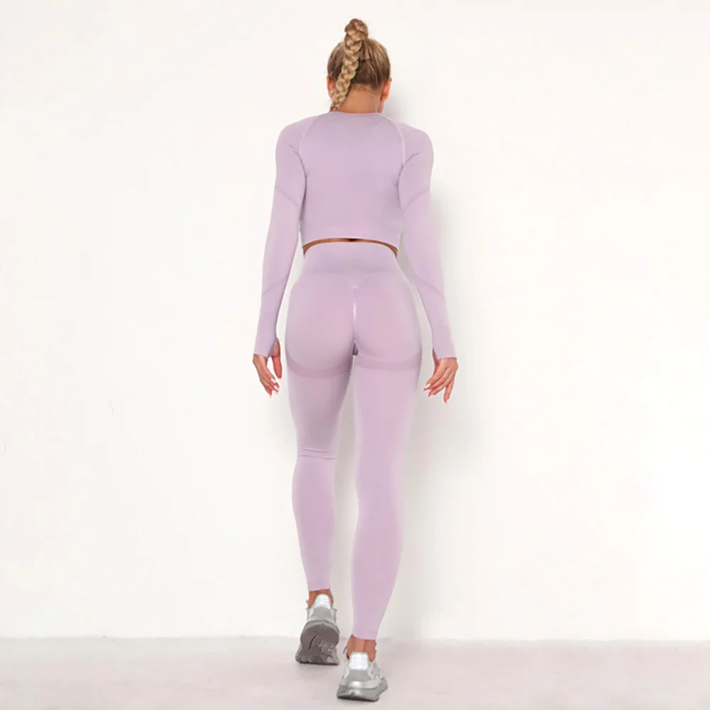 Костюм для йоги Женская бесшовная одежда фитнеса Топ с длинным рукавом нижнее