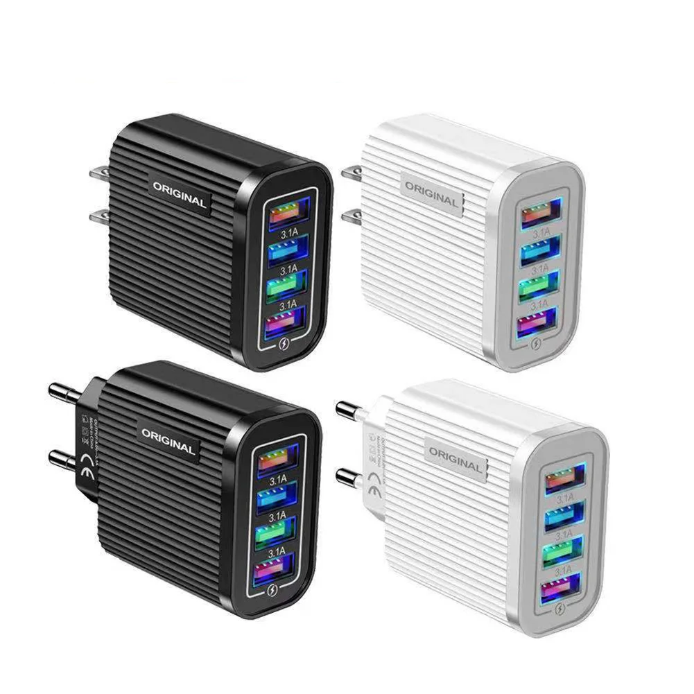 

4 USB Mobile Phone Charger 3.1A Multi-Port Universal Travel Home EU/US Plug Wall Charging Head for Tablet Smart Phone