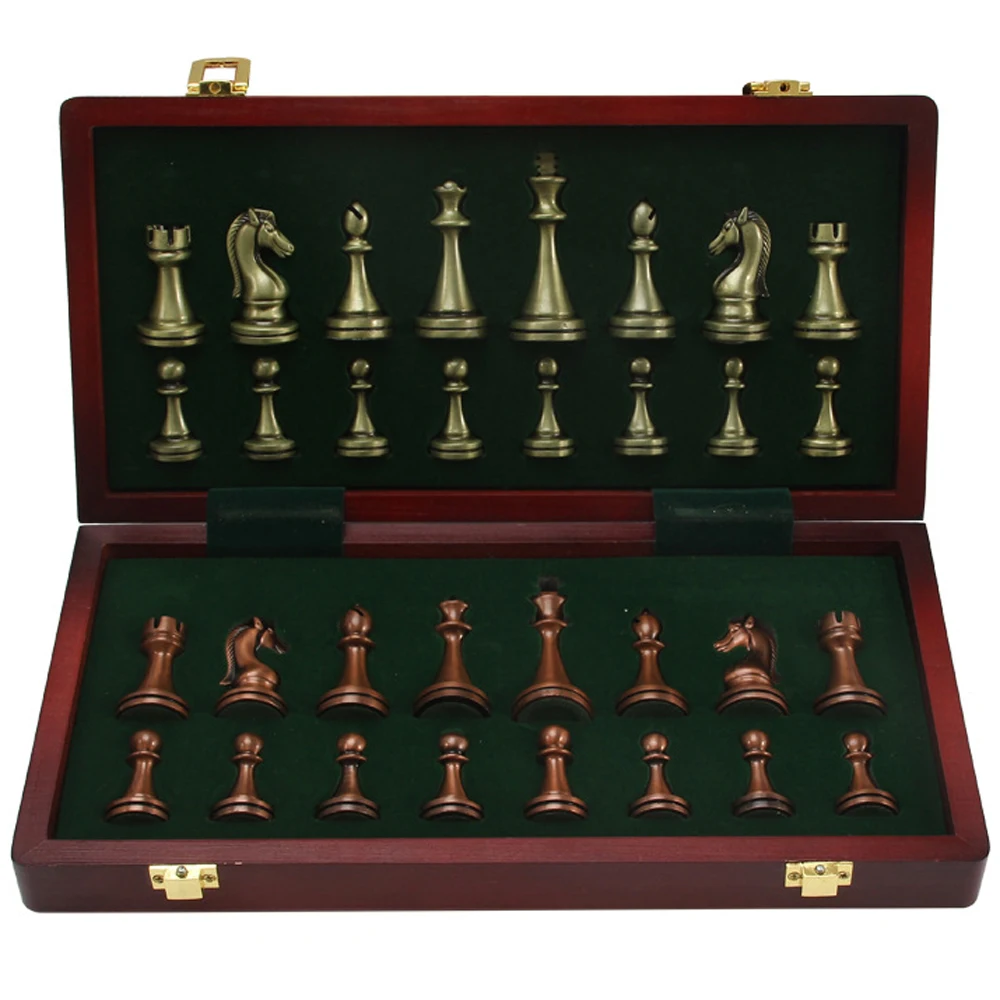 Большой металлический Международный набор шахматных фигур со складным