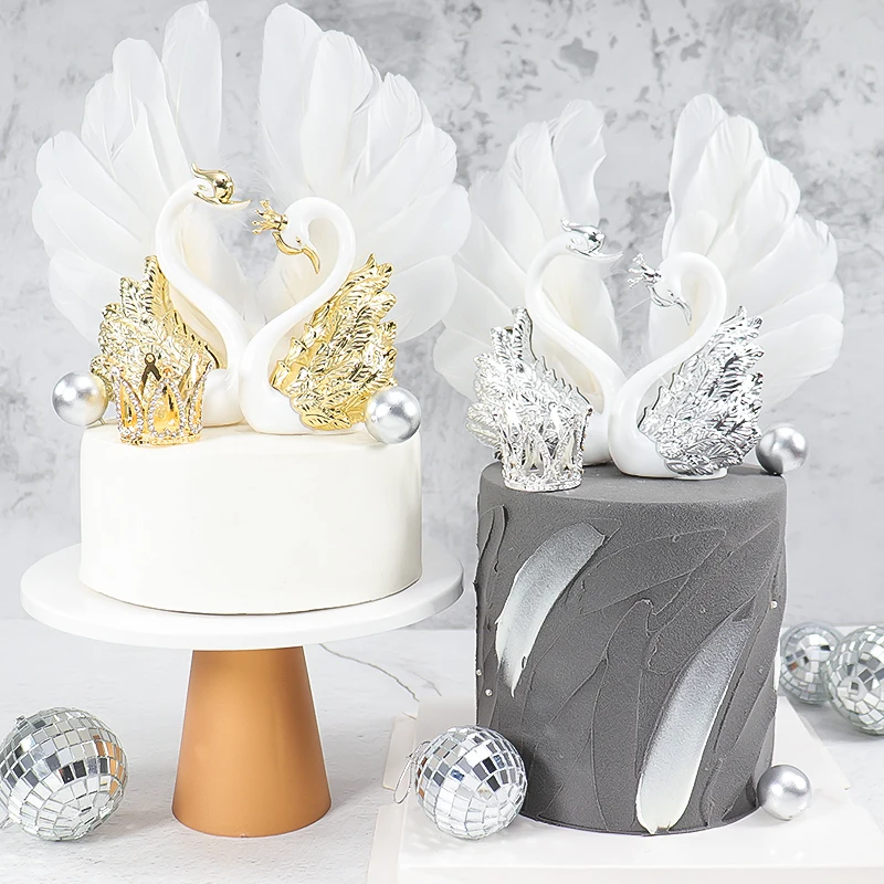 Cakelove золотой серебряный корона лебедь торт Топпер с днем рождения украшение для
