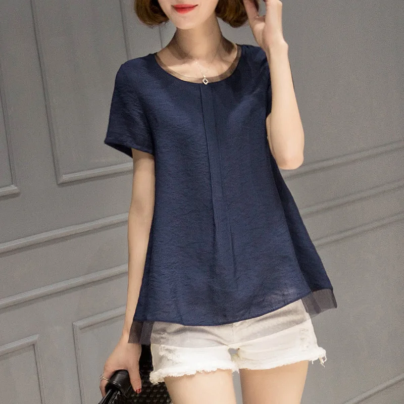 

Women's Elegant Shirt New Summer Short Sleeve Solid Color Tops Female Blouses