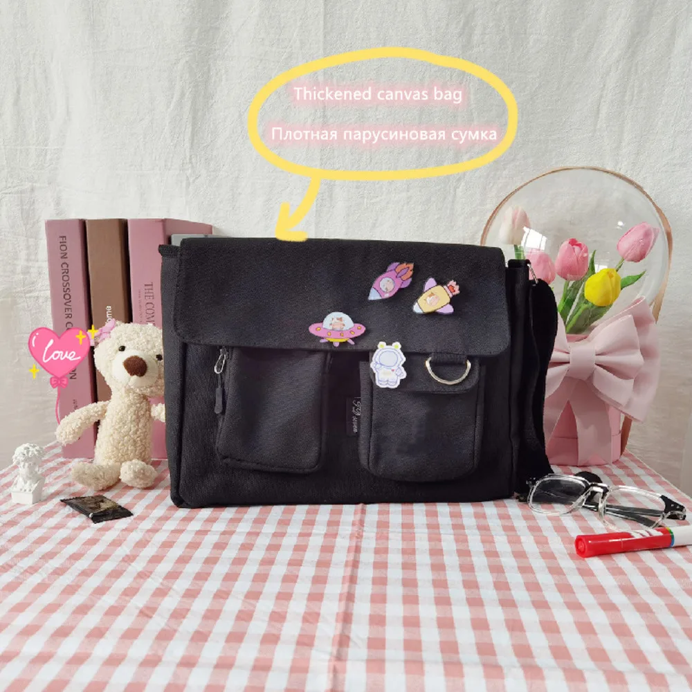 Women Shoulder Messenger Bag Outer Space Cartoon Cattle Badge Women Canvas Bag Student Bag High Capacity Cute Spaceship Rocket