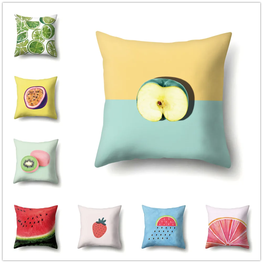 Креативный чехол для подушки с фруктами арбуз клубника киви лимон декоративная