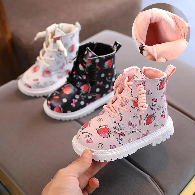 

New Children Shoes Boots For Girls Martin Boots Fashion Leather Waterproof Winter Toddler Kids Snow Shoes Casual Soft Antislip