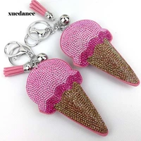 full crystal rhinestone ice cream keychain car keyrings womens bags decoration accessories horse pendants jewelry