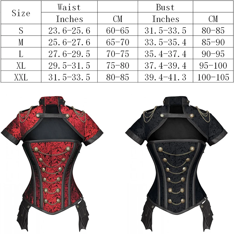 

Jececer Steampunk Corset Gothic Bustier Vintage Black Red Floral Top for Women