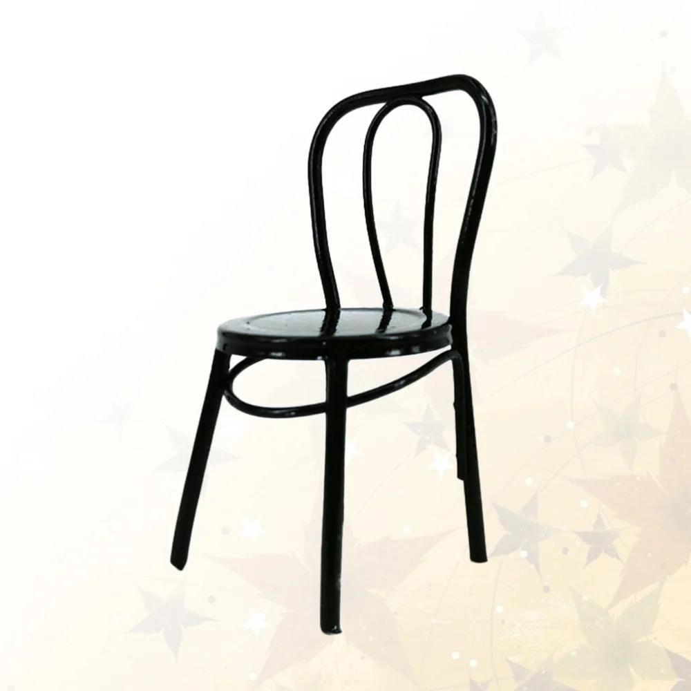 

Миниатюрный железный стул, имитация домашней модели, аксессуары для кукольного домика, миниатюрное ландшафтное украшение, цвет черный 1:12