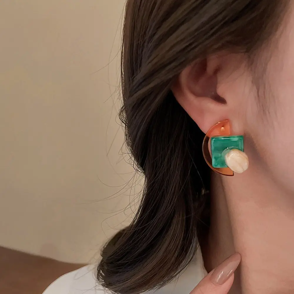 

Индивидуальные контрастные разноцветные акриловые серьги, Необычные геометрические полукруглые серьги, женские Украшения для вечеринок, ...