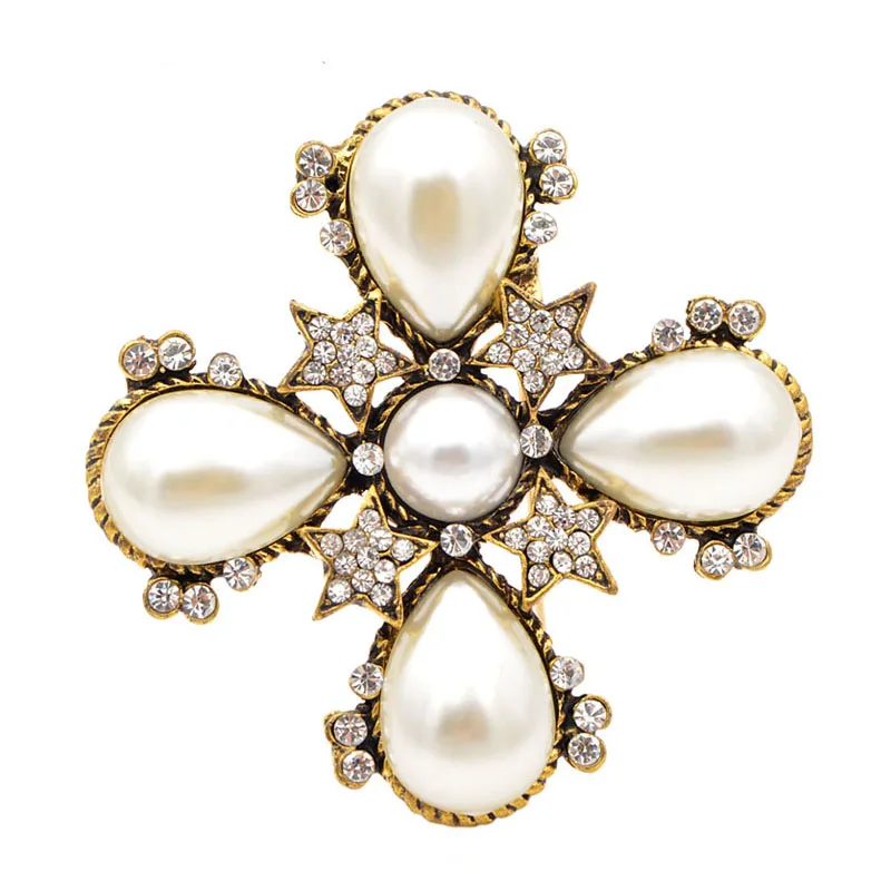 Молодой тюльпан в винтажном стиле С жемчугом броши для женщин четыре звезды со