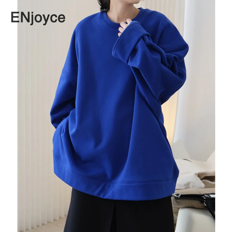 Winter Sapphire Blue Velvet Brushed Pullover Casua Loose Sweatshirt Women Long Sleeve Korean Large Version Thicken Streetwear