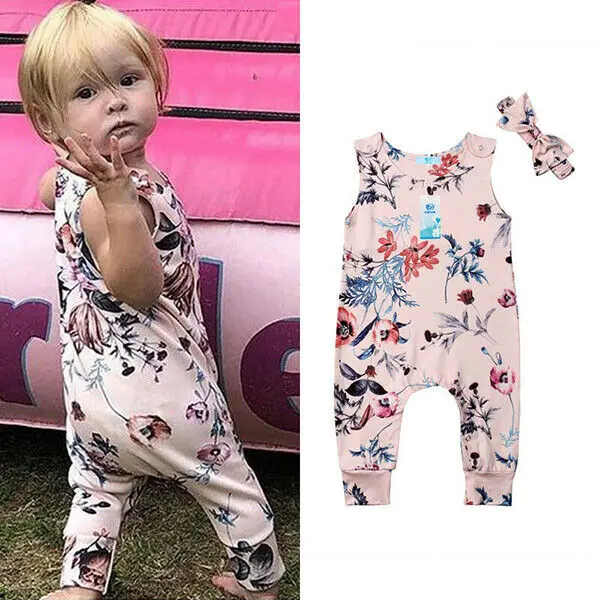 

Infant Baby Girl Floral Romper Bodysuit Jumpsuit Outfits Clothes Headband Set