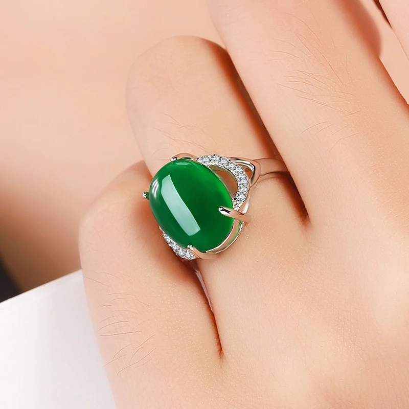 HuiSept Classic Silver 925 Women Ring Jewellery Oval Shape Ruby Emerald Zircon Gemstone Open Rings Wedding Party Gift Wholesale | Украшения