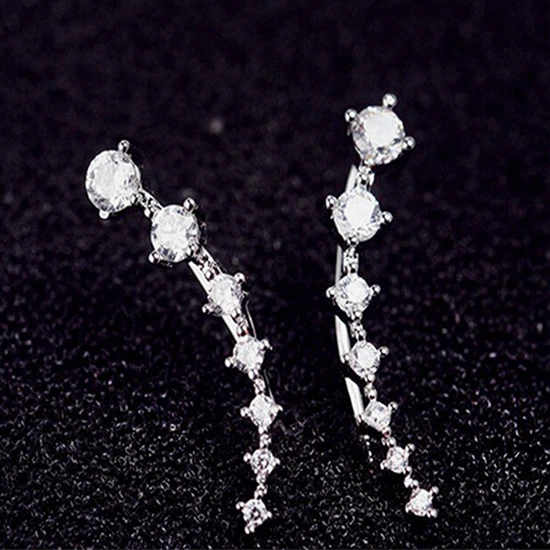 

Women's Fashion Earrings Line Rhinestones Zircon Earrings Ear Hook Clip Stud Jewelry Gold Sliver aretes