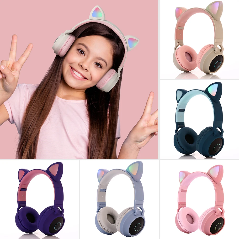 Bluetooth 5 0 наушники кошачьи уши светодиодный светильник беспроводные складные с 3