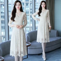 new women long floral lace dress autumn spring 2022 slim runway long sleeve korean elegant vintage party night dress female y2k