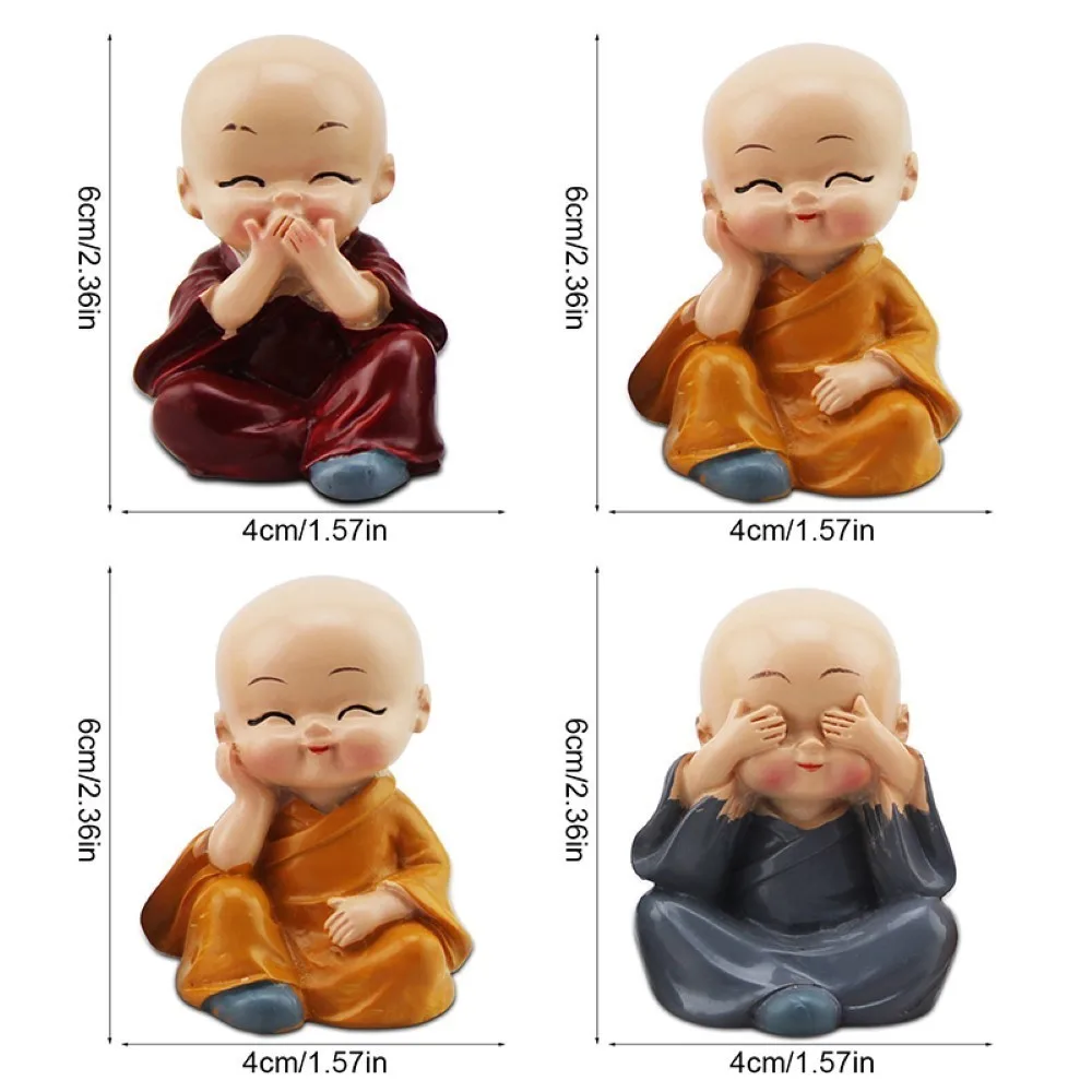 

4pcs Resin Small Monk Vehicle Interior Car Decorations Set Dashboard Ornaments Decorative Sculpture For Home Office