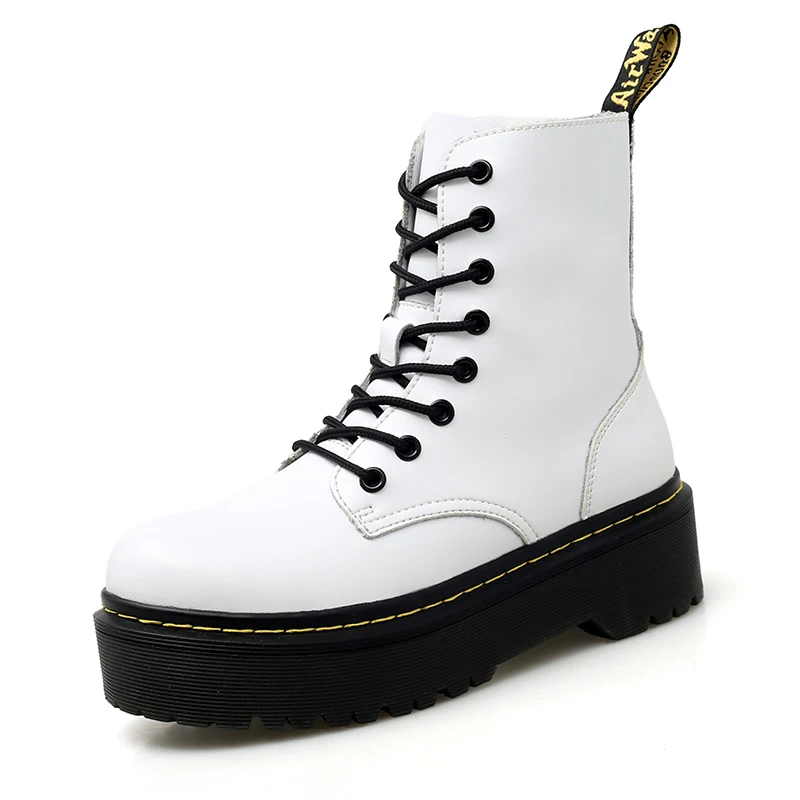 

Genuine Leather Marten Boots for Women Ladies Ankle Platform Motorcycle Boots Lace Up Punk Style Women Chunky Casual Shoes