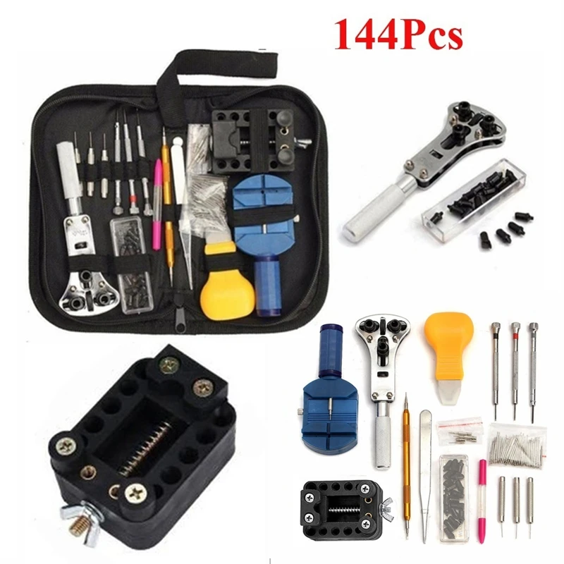 

144 Pcs Set Watch Repair Tool Watch Box Holder Pin Remover Spring Strip Repair Tool Kit for Watchmakers