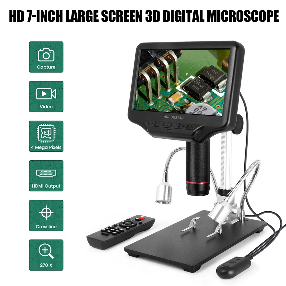 

Цифровой Биологический микроскоп высокой четкости Andonstar AD407, камера 270X 1080P, цифровой микроскоп с 3D экраном 7 дюймов для пайки