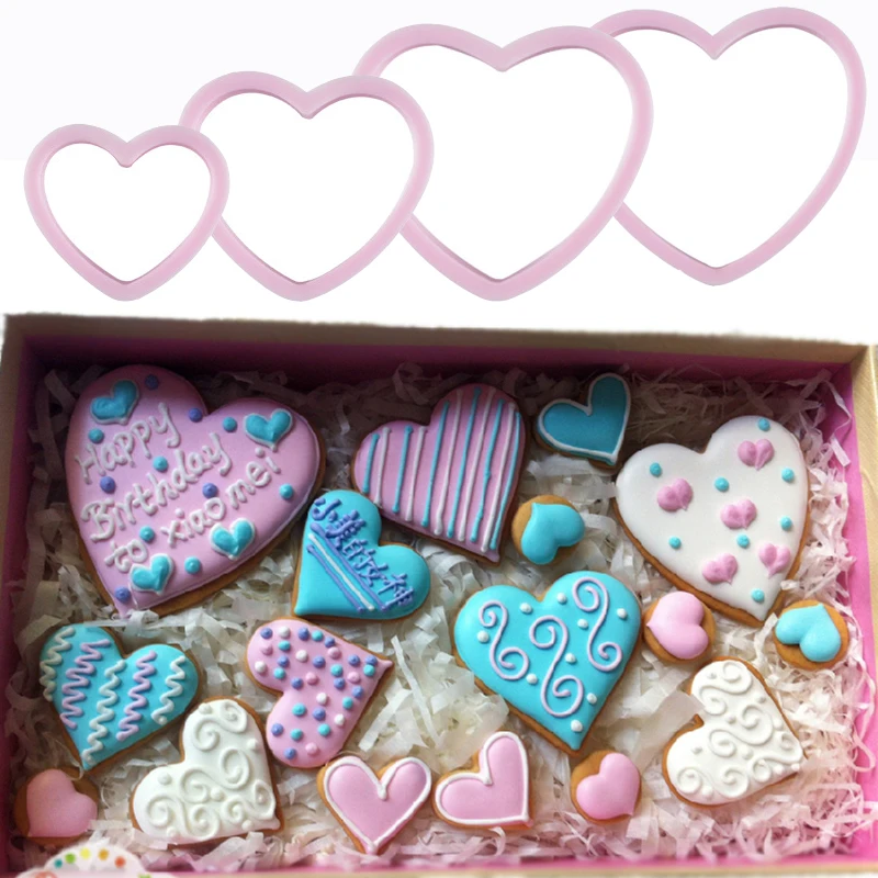 4 шт. Пластик сердце Форма печенья резаки инструменты для украшения тортов из