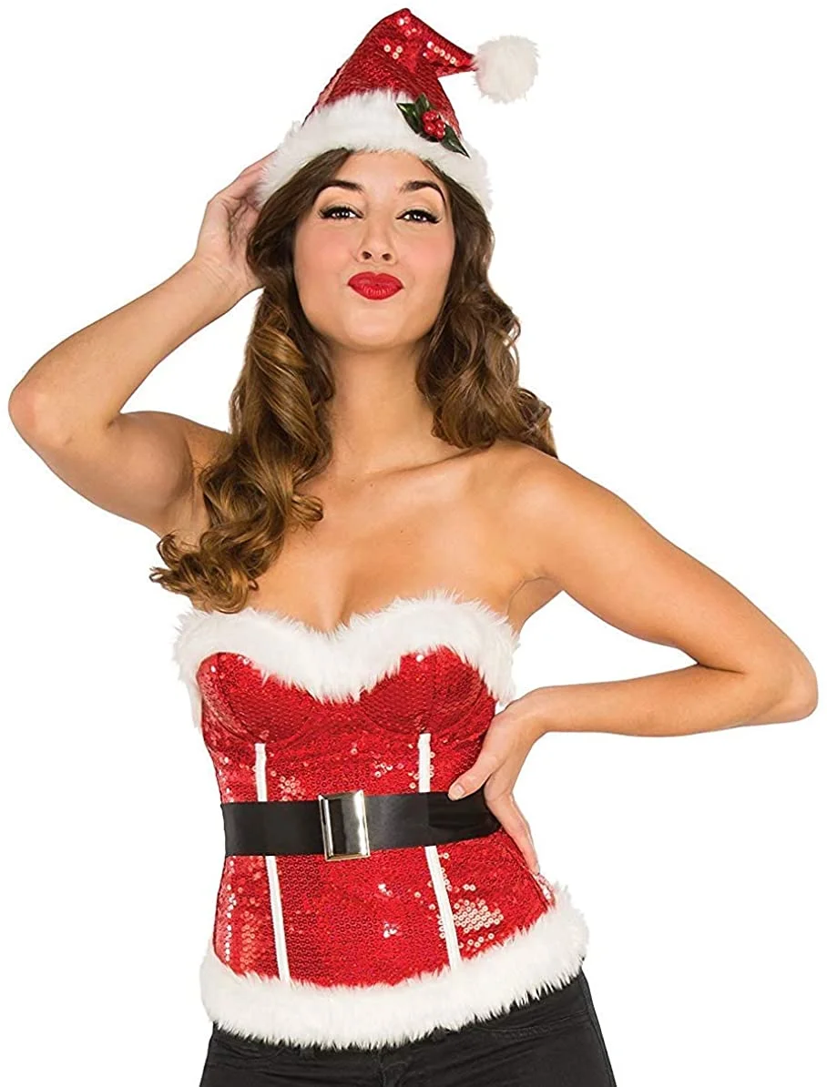 

Женское рождественское сексуальное нижнее белье, жилет без рукавов с поясом, пижамные украшения с блестками, сексуальные костюмы на Хэллоу...