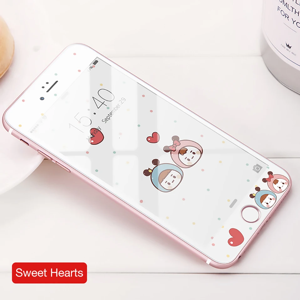 Милый мультфильм закаленное стекло для iPhone 7 8 Защитная пленка для экрана для iPhone 7 8 Plus Защитная пленка для экрана 3D мягкая твердость края