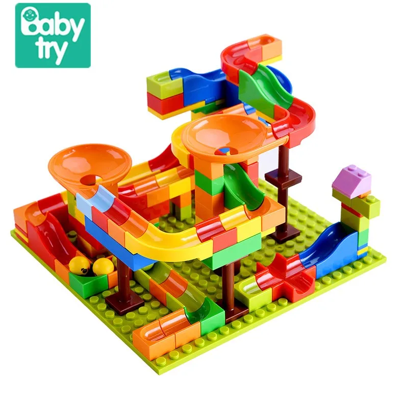 

Babytry 128PCS Slideway Ball Blocks Juguete Development DIY Classic Mini Funnel Track Balls Maze Blocks Toys For Children