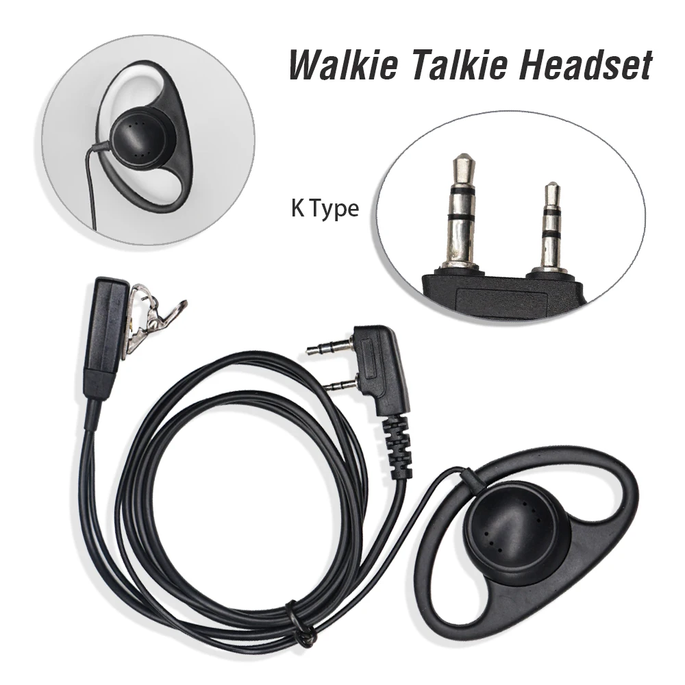 D-type Covert Earhook Earpiece Walkie Talkie 2 Pin PTT Mic Headset For Kenwood Baofeng BF-888S UV-5R UV-82 Two Way Radio | Мобильные