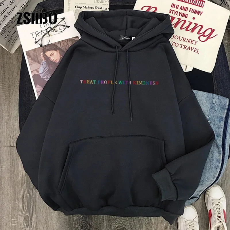 

TREAT PEOPLE WITH KINDNESS Print Hooded Sweatshirt Fine Line Letter Ladies Casual Harajuku Sweatshirt Unisex Hooded Sweatshirt