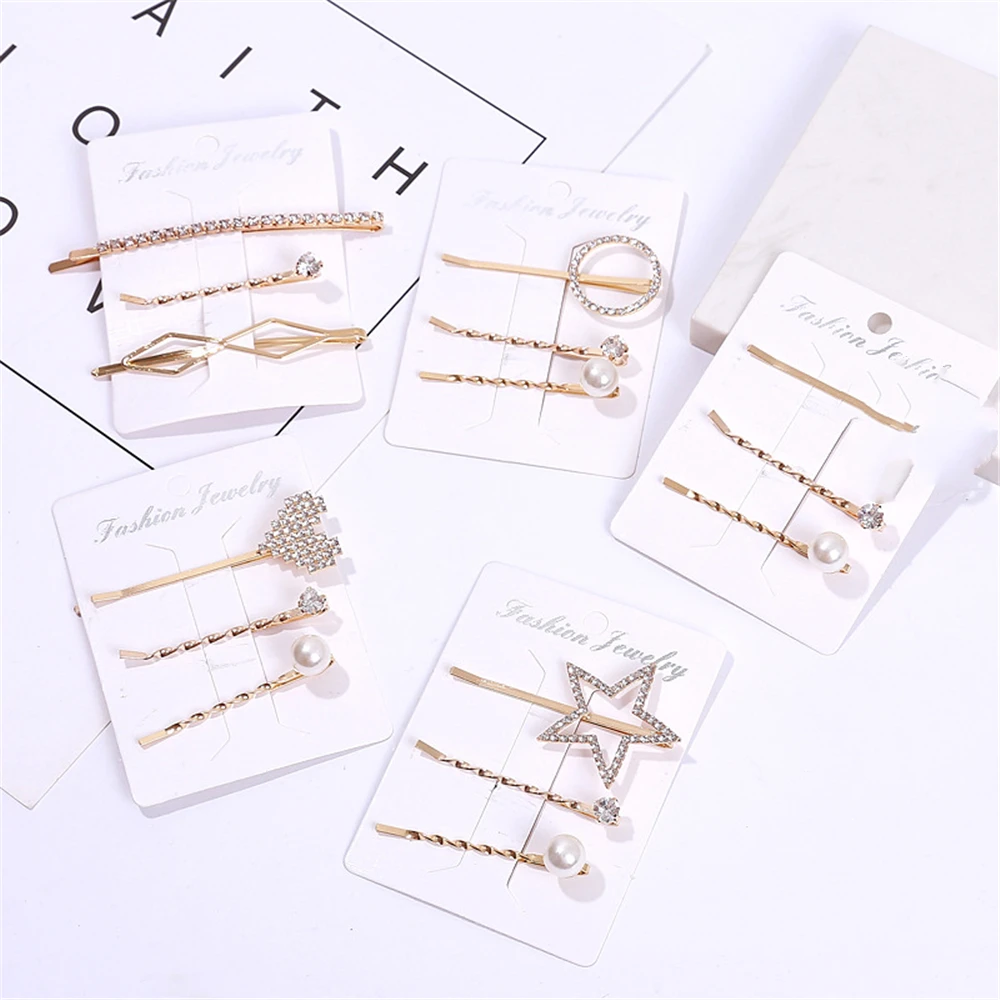 

3pcs/set Crystal Pearl Metal Hair Clip Bobby Pin Barrette Hairpin Hair Accessories Beauty Styling Tools Hairpins Women