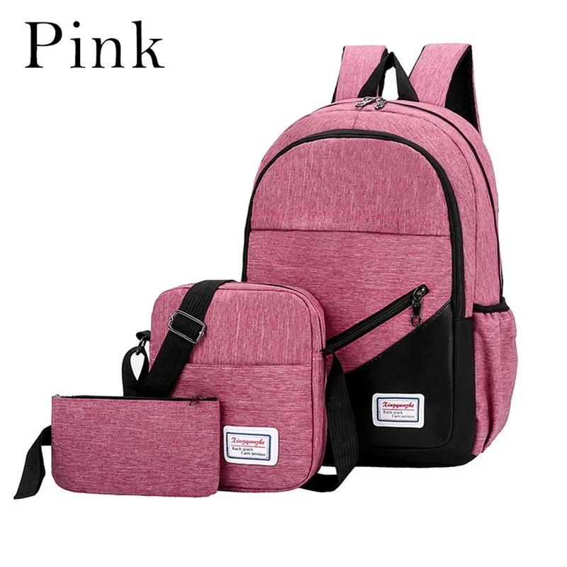 pink MoneRffi зарядка через usb холст рюкзак 3 шт./компл. Для женщин школьные женские школьные сумки, школьные рюкзаки для девочек-подростков человек Студент Книга сумка обувь мальчиков - Цвет: pink